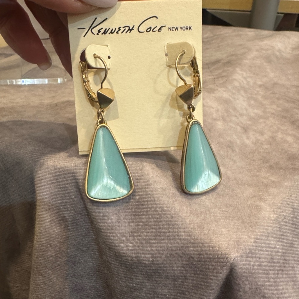 Kenneth Cole Gold and Teal Triangle Earrings